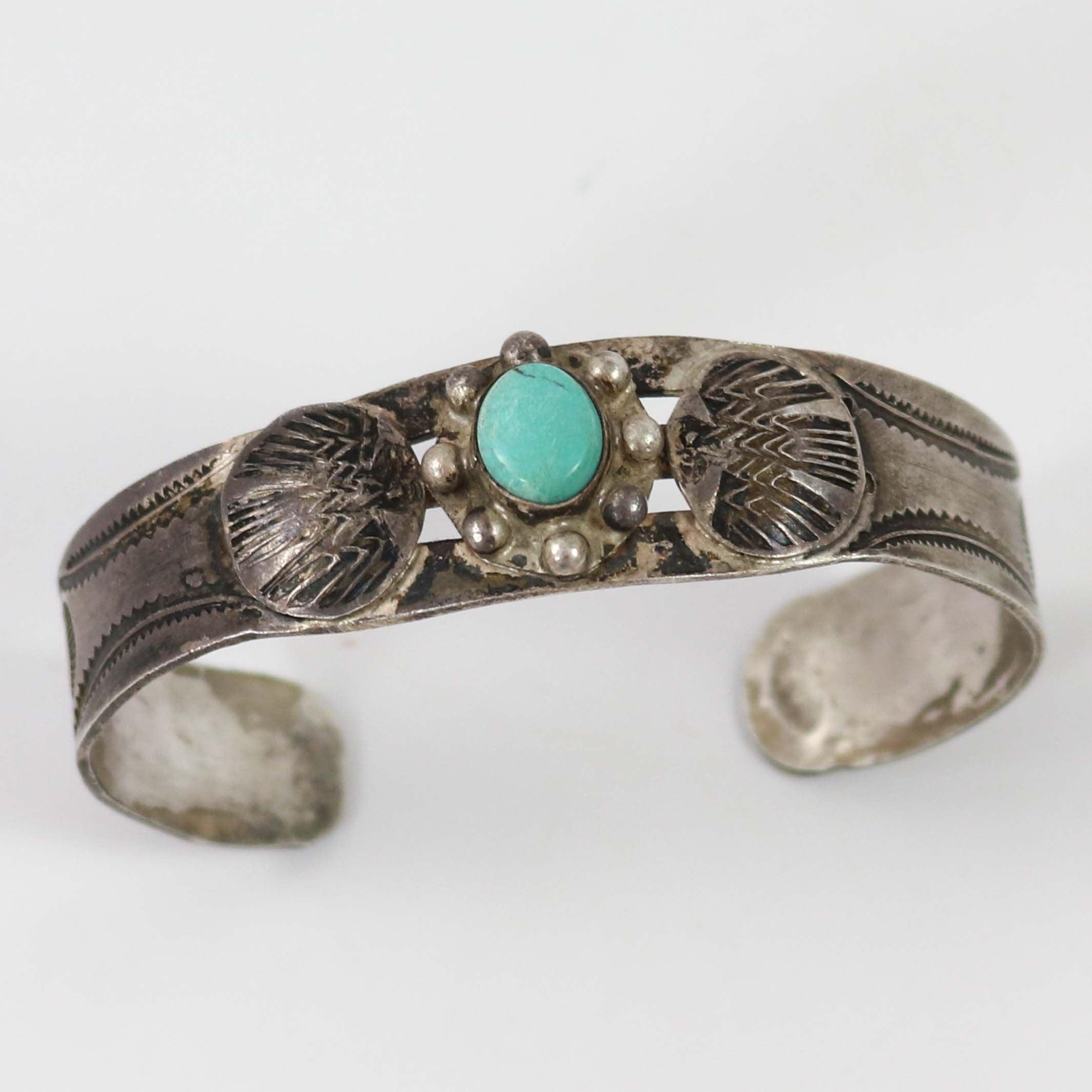 SOLD 1920s FRED HARVEY LOGO THUNDERBIRD STAMPED INGOT SILVER CUFF BRACELET