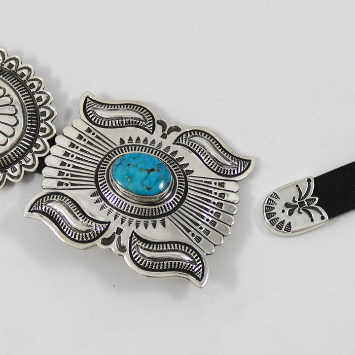 Turquoise Concho Belt by Lloyd Nelson - Garland's