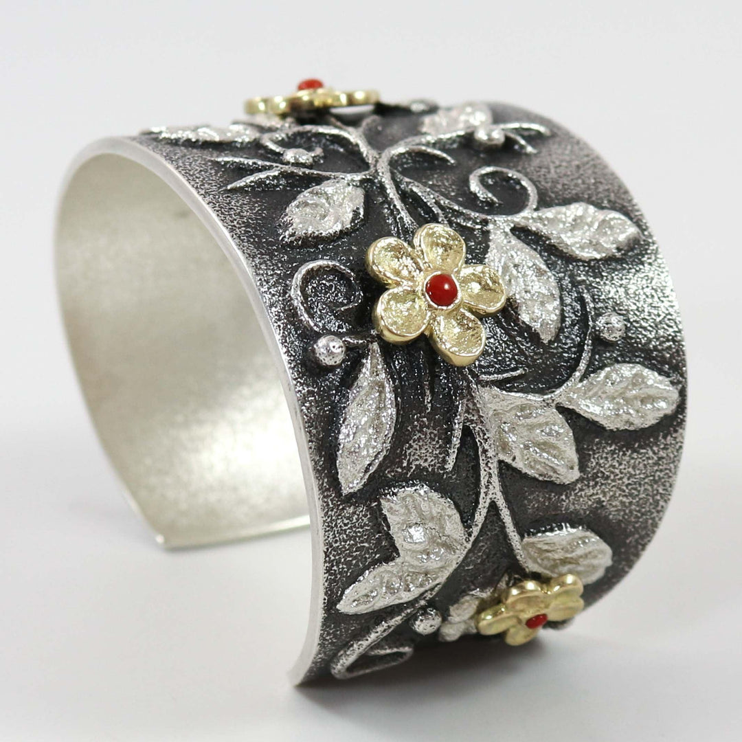 Coral and Gold Flower Cuff by Rebecca Begay - Garland's
