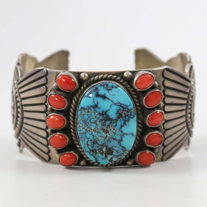 Turquoise and Coral Cuff by Geneva Ramone - Garland's