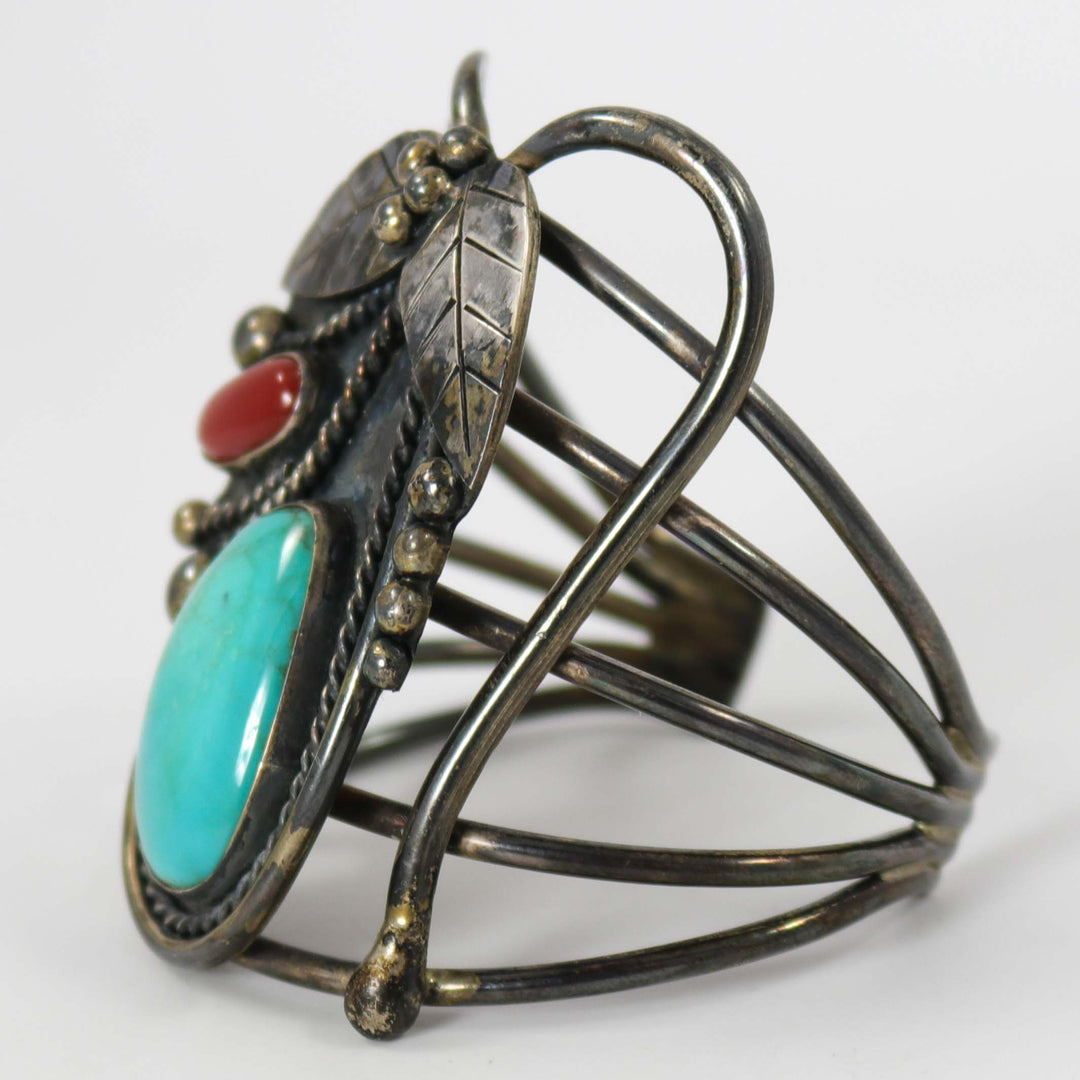 1970s Turquoise and Coral Leaf Cuff