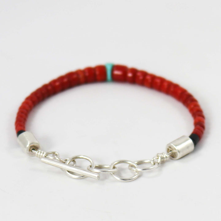 Turquoise and Coral Bead Bracelet