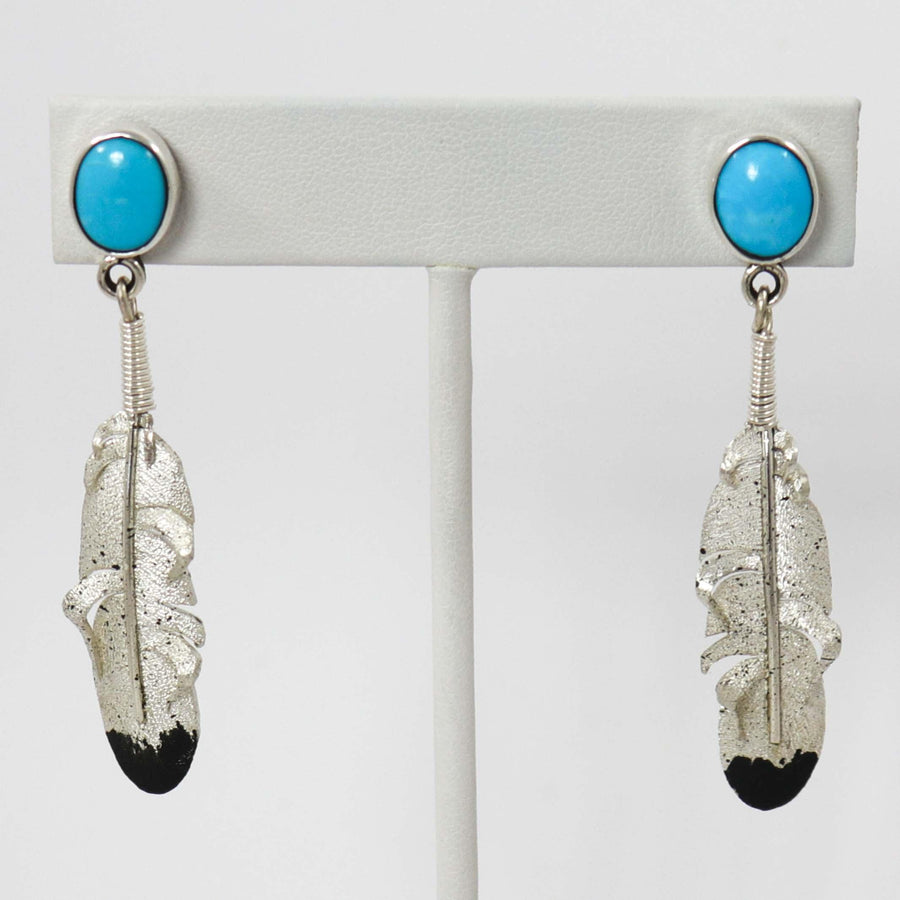 Turquoise Feather Earrings by Ernest Rangel - Garland's
