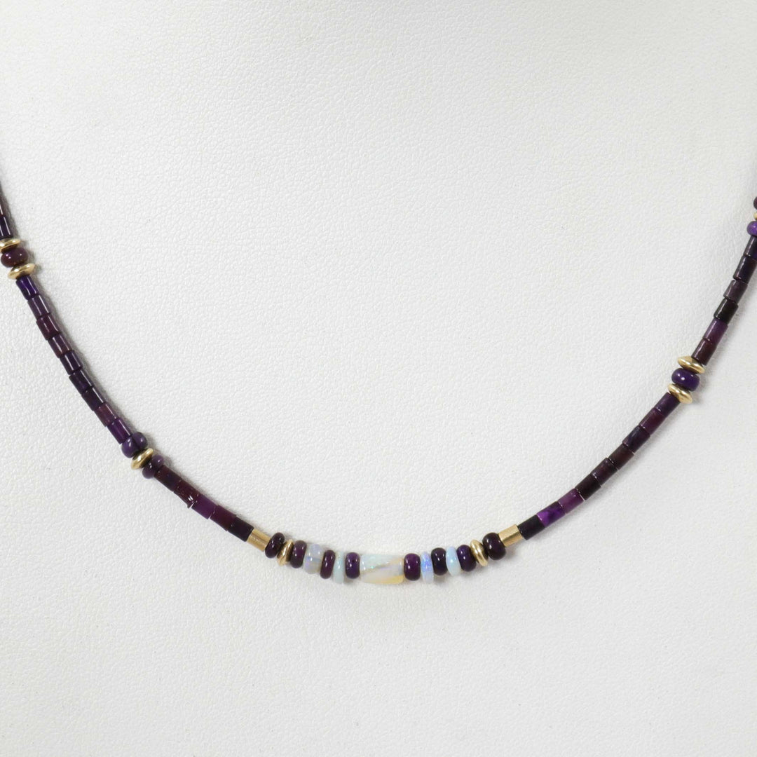 Sugilite, Opal, and Gold Necklace