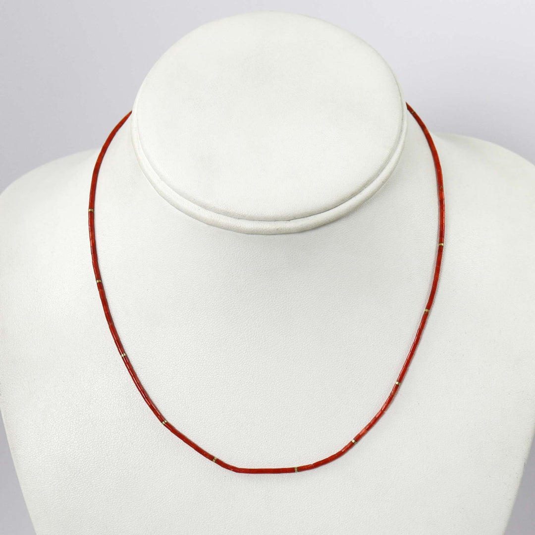 Coral and Gold Heishi Necklace