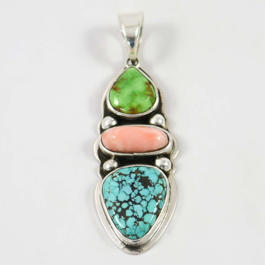 Turquoise and Coral Pendant by Noah Pfeffer - Garland's