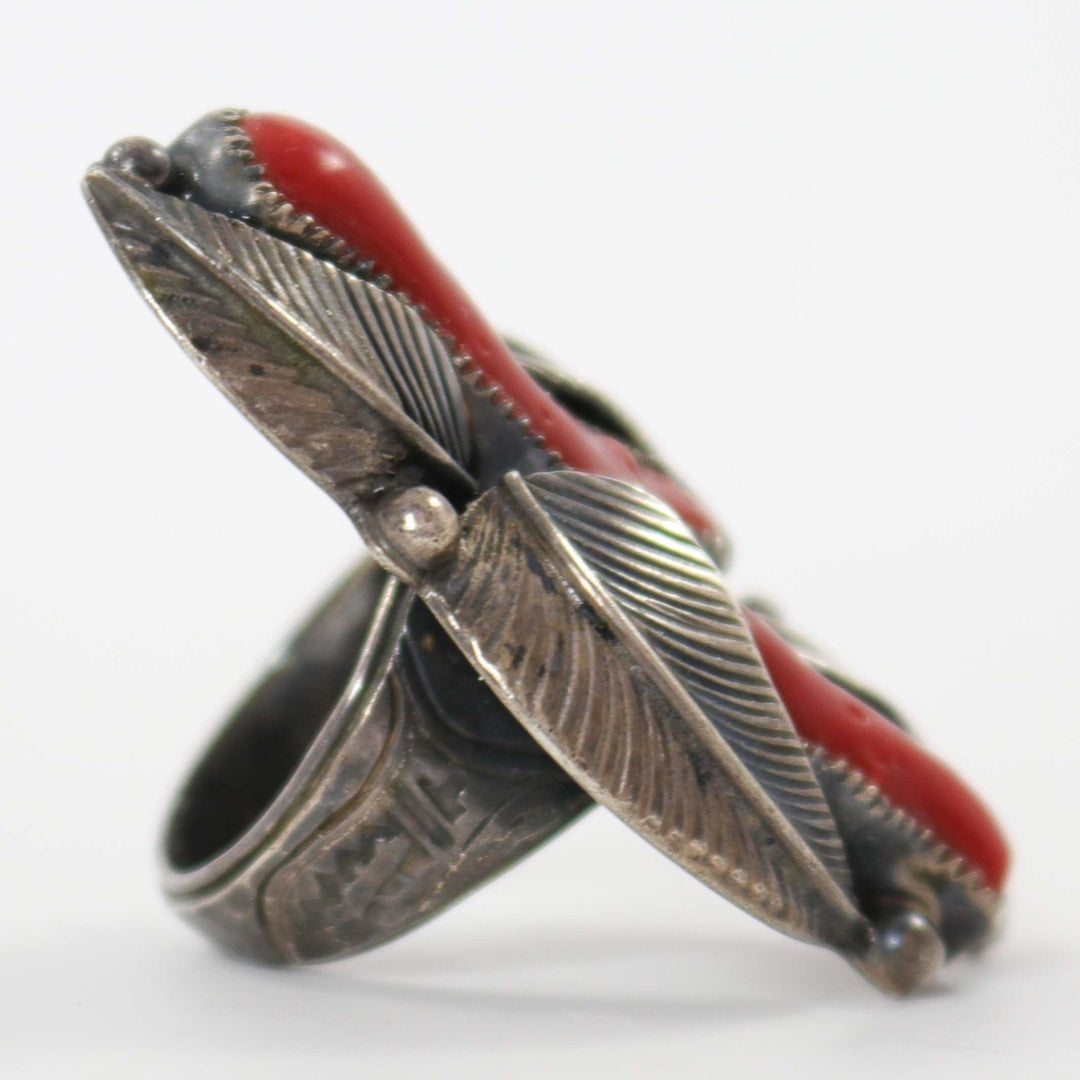 1970s Coral Leaf Ring by Loren Begay - Garland's